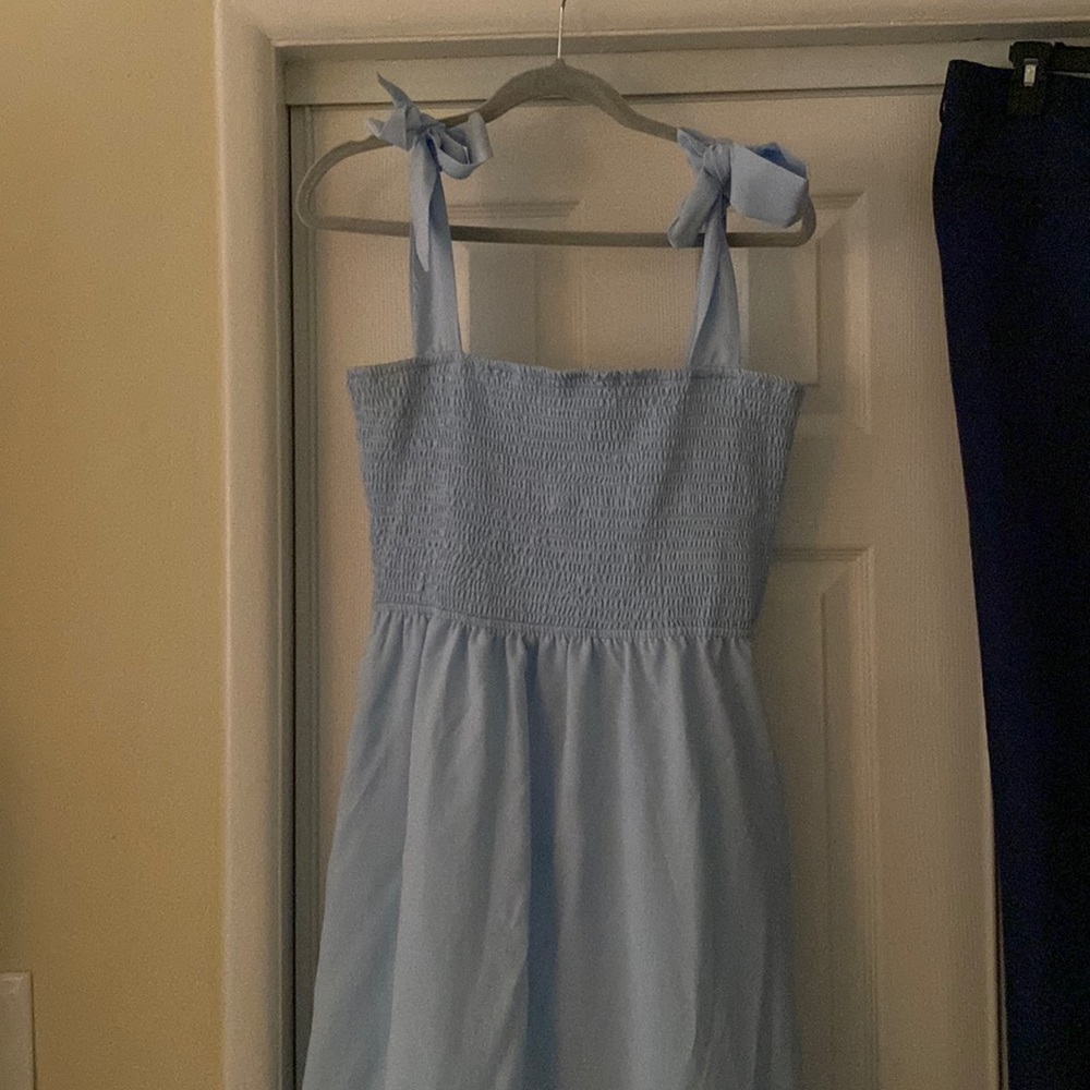 Blue bow sleeve midi dress